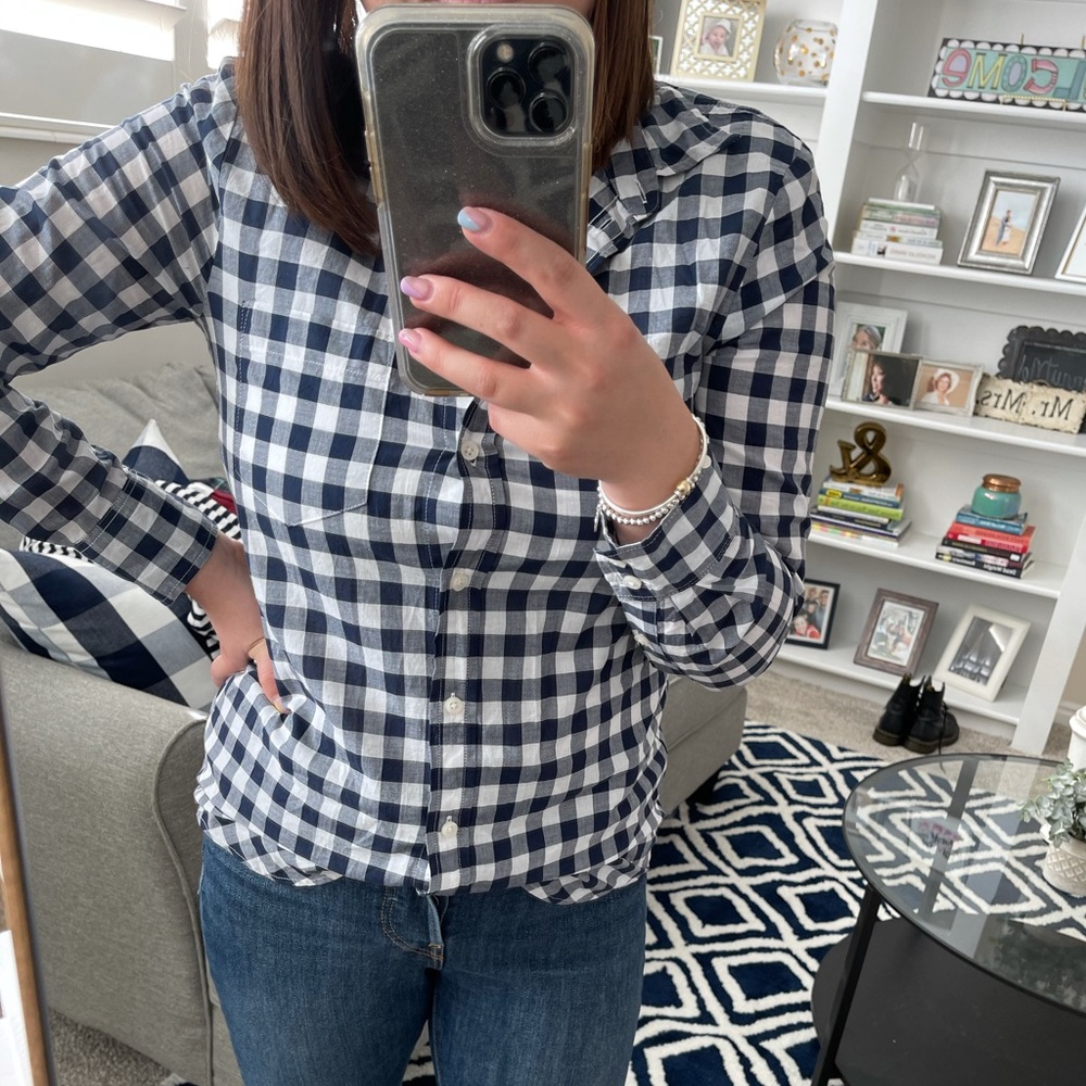 J Crew Factory navy gingham button up